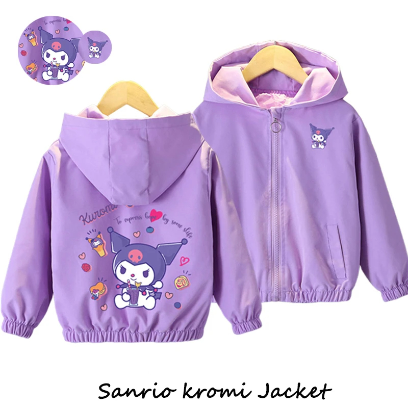 Sanrio เด็กสาวแจ็คเก็ตฤดูใบไม้ผลิฤดูใบไม้ร่วงเด็ก Kuromi MyMelody Coat Hooded Casual Zipper Outerwear 1-12 ปีเด็กเสื้อผ้า
