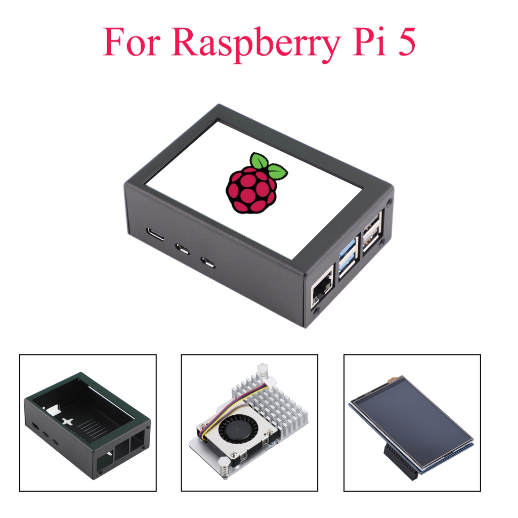 โลหะป้องกันกรณีฝาครอบกล่อง Shell Enclosure ใช้งานร่วมกับหน้าจอ 3.5 นิ้ว + Raspberry Pi Active Cooler พัดลมสําหรับ Raspberry Pi 5