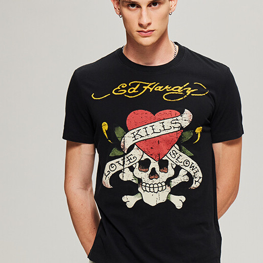 ((สไตล์พิมพ์ลาย) Classic classic Ed Hardy Ed Hardy American Retro เสื้อยืดแขนสั้นผู้ชาย