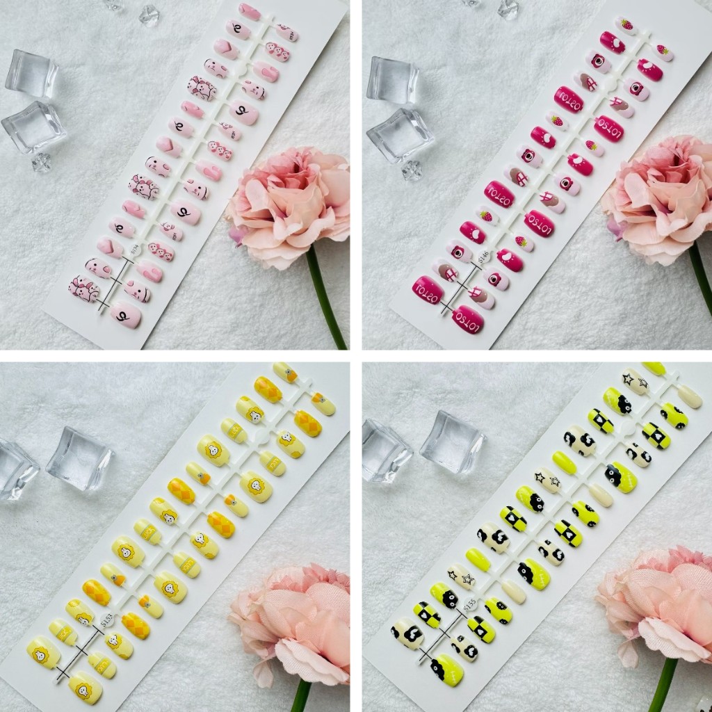 (133-165)10ชิ้นมือทําเล็บลูกปัดแก้วสี,สวมใส่เล็บ,สีลูกกวาด,คลิปเล็บที่ถอดออกได้,สั้น ที บัลเล่ต์