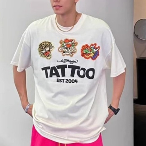 ((เวอร์ชันพิมพ์) [Ed Hardy Ed Hardy 2024 ฤดูร้อนเสื้อยืดแขนสั้นพิมพ์ลายสไตล์ใหม่ผู้ชาย