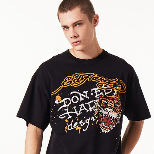 ((รุ่นพิมพ์) Ed Hardy Ed Hardy ฤดูหนาวสไตล์ใหม่คลาสสิก Tiger Head Graffiti Hand-Painted Design เสื้อ