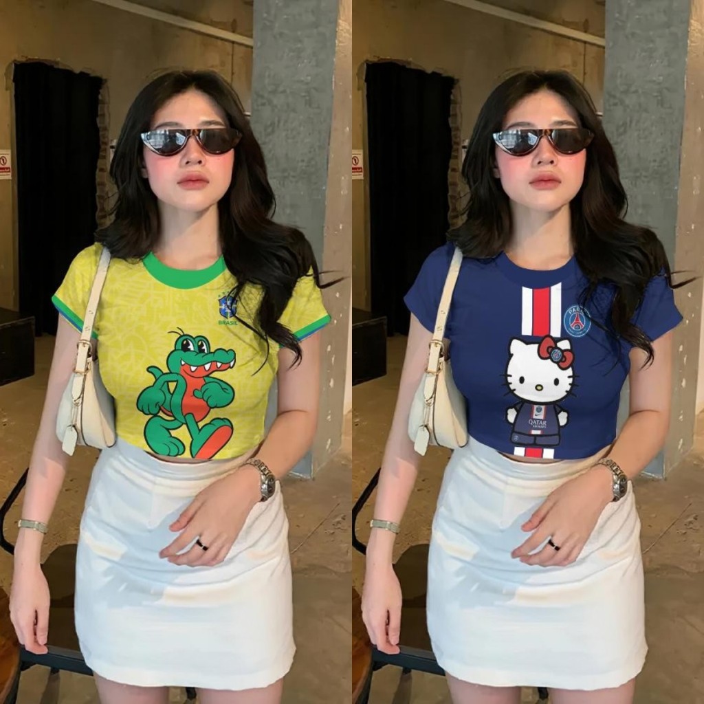 ที่รัก เสื้อครอปผู้หญิงสไตล์เกาหลี เสื้อครอปฤดูร้อนใหม่แขนสั้นคอกลมรัดรูป เสื้อยืดสตรีทผู้หญิง เสื้อยืดเข้ารูปเซ็กซี่สําห