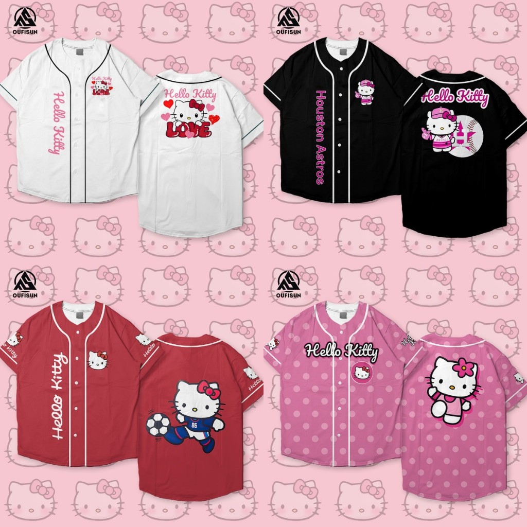 Kitty Cat Unsixe เสื้อเบสบอลแขนสั้น - เสื้อ Stickball เสื้อยืดรุ่นหลวม oversize แบรนด์ท้องถิ่น Hot Trend 2567