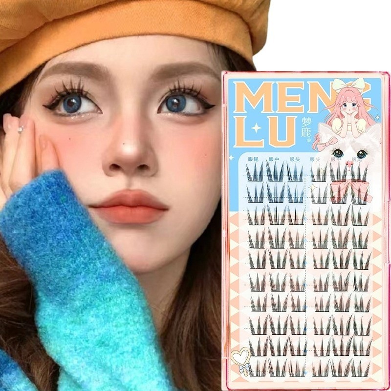10 แถวขนตาปลอมแมว Paws ดอกทานตะวันออกแบบน่ารักจําลองธรรมชาติ Segmented การ์ตูนขนตาปลอม