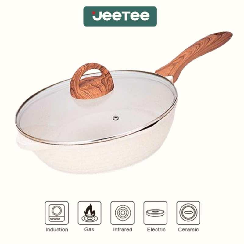 JEETEE กระทะเคลือบหินอ่อน ก้นลึก/ก้นแบน 24/28/32ซม เกรดพรีเมี่ยม ไม่ติดกระทะ ทำความสะอาดง่า กระทะก้นลึก ใช้ได้กับเตาแก๊ส และเตาแม่เหล็กไฟฟ้าทุกชนิด