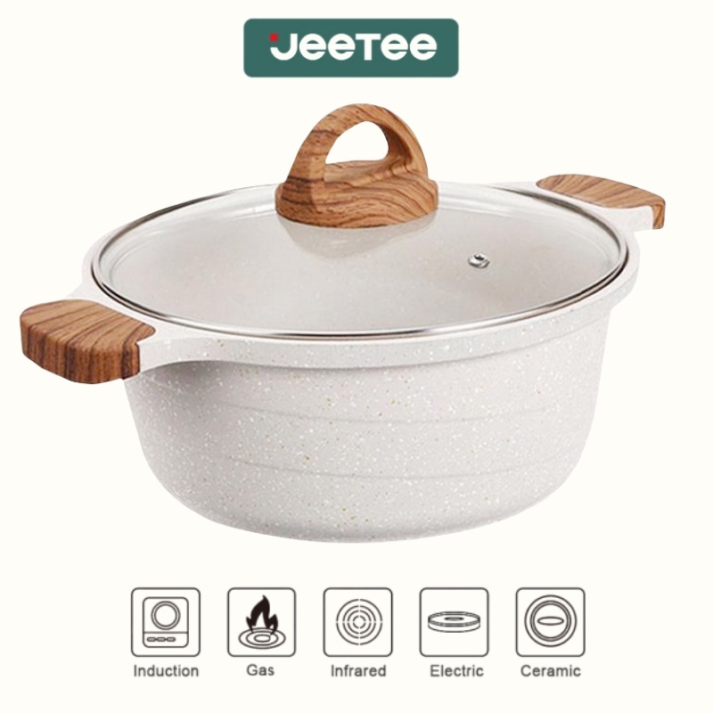 JEETEE หม้อเคลือบหินอ่อน ก้นลึก20/24/28ซม ปลอดสารพิษ ไม่ติดก้นหม้อก้นกระทะ ใช้ได้กับเตาทุกประเภท