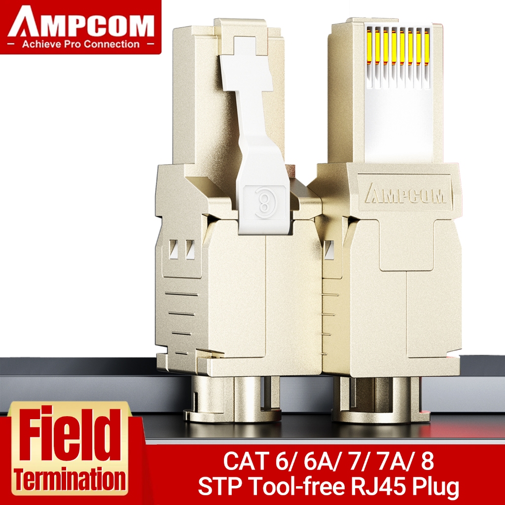 AMPCOM ตัวต่อ RJ45 ปลั๊กโมดูล, CAT8 CAT7A CAT7 CAT6A CAT6 STP ตัวต่อเครือข่าย ตัวต่อโมดูลที่ใช้งานได้โดยไม่ต้องใช้เครื่องมือ ปลั๊กอีเทอร์เน็ต ตัวต่อเครือข่ายอินเทอร์เน็ตที่ใช้งานได้โดยไม่ต้องใช้เครื่องมือ
