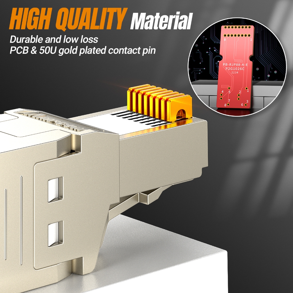 AMPCOM ตัวต่อ RJ45 ปลั๊กโมดูล, CAT8 CAT7A CAT7 CAT6A CAT6 STP ตัวต่อเครือข่าย ตัวต่อโมดูลที่ใช้งานได้โดยไม่ต้องใช้เครื่องมือ ปลั๊กอีเทอร์เน็ต ตัวต่อเครือข่ายอินเทอร์เน็ตที่ใช้งานได้โดยไม่ต้องใช้เครื่องมือ
