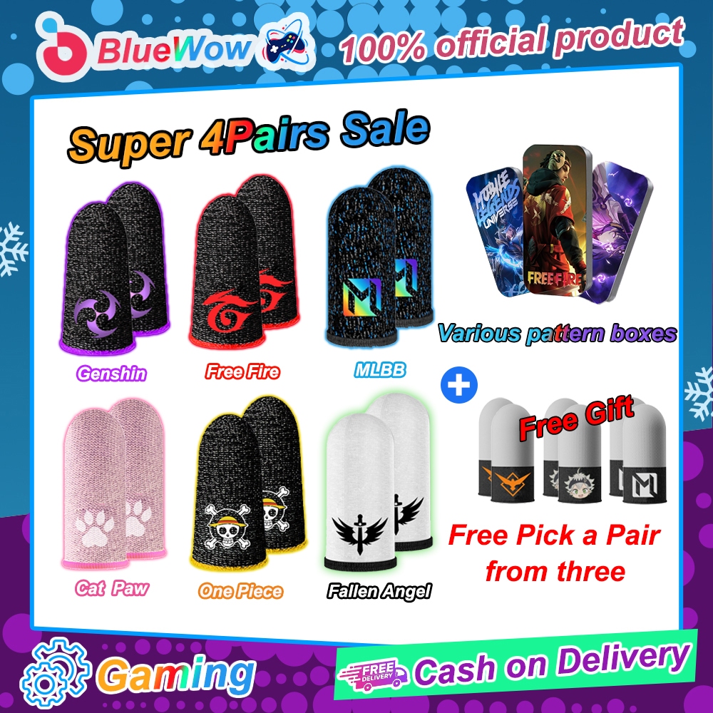 [ของขวัญฟรี]Bluewow Gaming 4คู่ ถุงมือเล่นเกม ถุงเล่นเกม 56-pin ถุงนิ้ว สําหรับ PUBG MLBB เกมมือถือสีสัน Gradient Series 86-pin ปลอกสวมนิ้วมือ