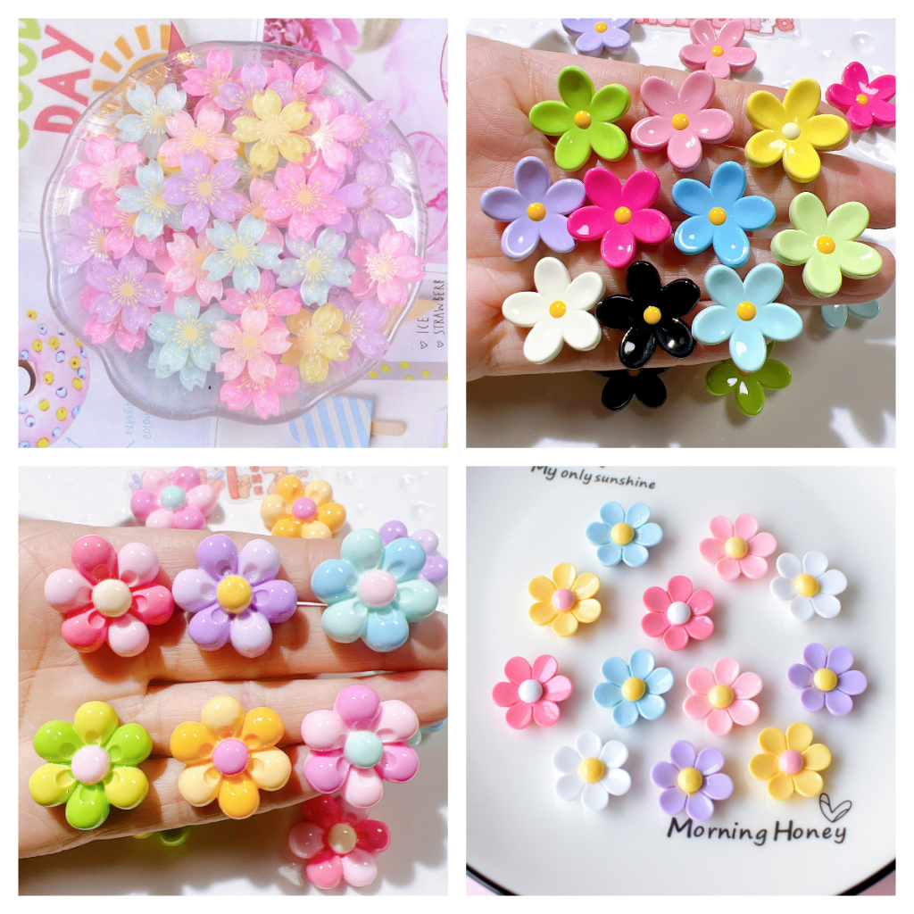 10 ชิ้น / แพ็ก ใส กลวง ดอกไม้ แผ่นเรซิ่น เคสโทรศัพท์ รองเท้า วัสดุตกแต่ง DIY กิ๊บติดผม อุปกรณ์เครื่องประดับ