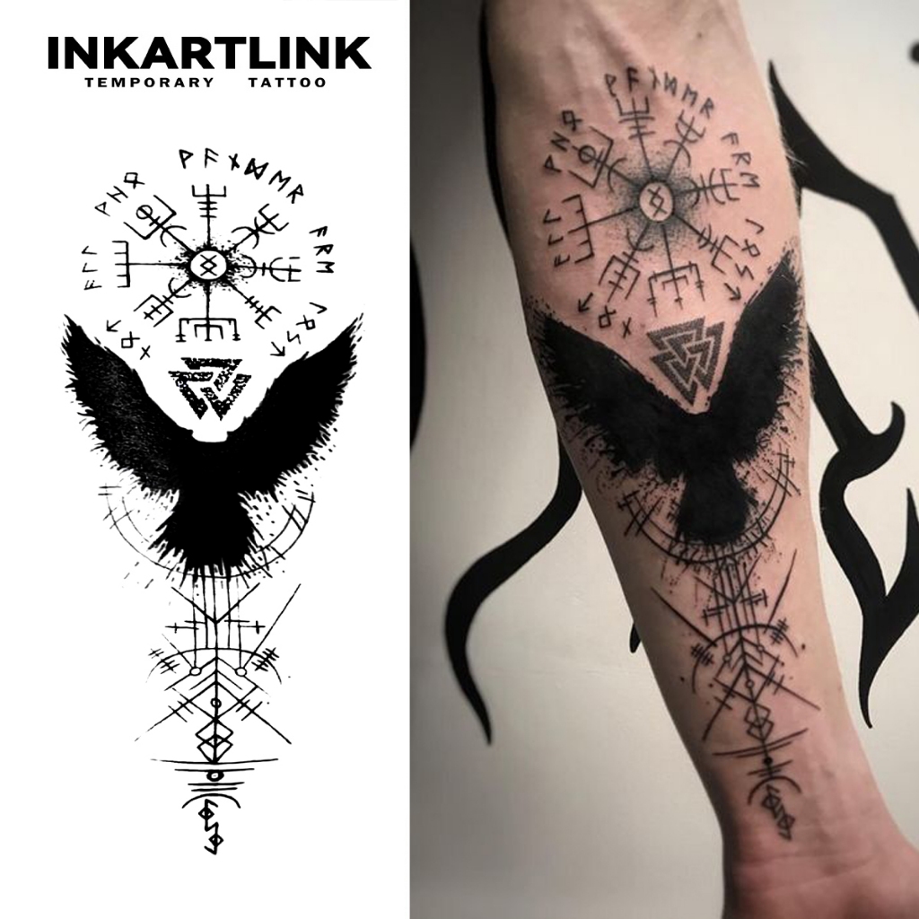 Inkartlink Magic tattoo กันน้ํา กึ่งถาวร ติดทนนาน ชั่วคราว สติ๊กเกอร์รอยสักปลอมมินิมอล ห่านป่า รอยสักสัญลักษณ์โบราณ รอยสักเฮนน่า สักปาร์ตี้ รอยสักศิลปะ 20 ซม.