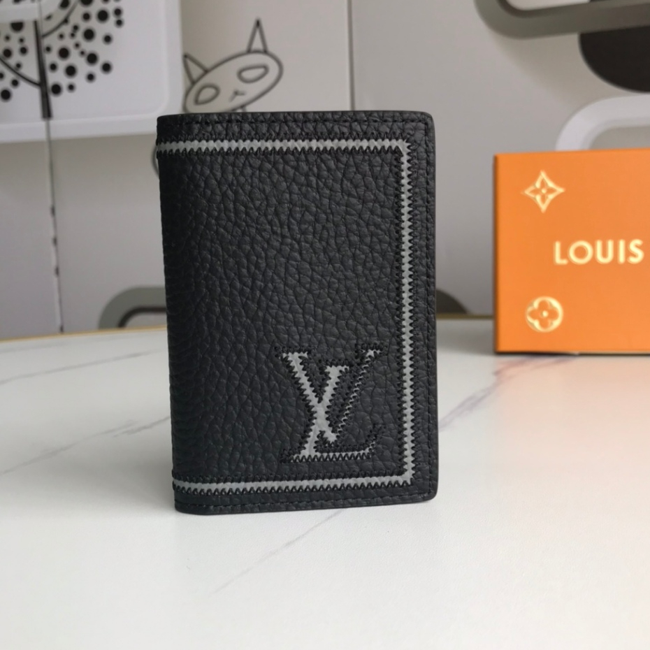 Original Louis Vuitton ของแท้ 100% Mens Card Holder Cowhide Wallet สีดํา