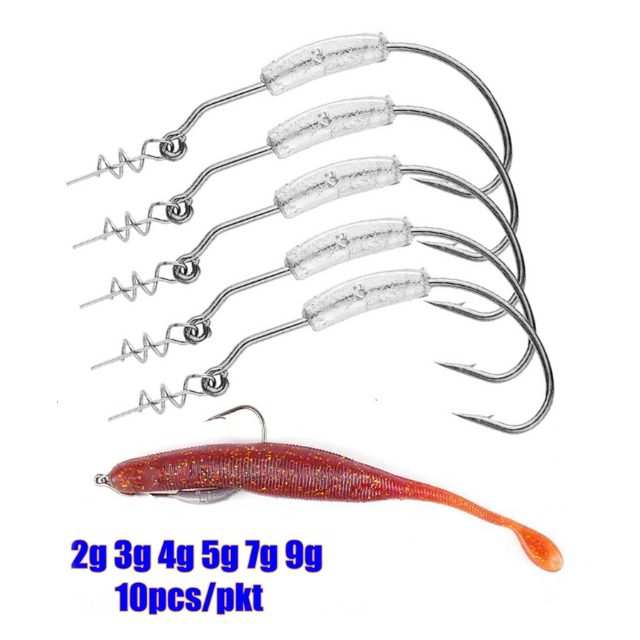 10PCS น้ําหนักตะขอตกปลา Twist ล็อค 2g 3g 4g 5g 7g 9g Jig Head Hook กว้าง Crank Fishhooks Swimbait ตะขอ