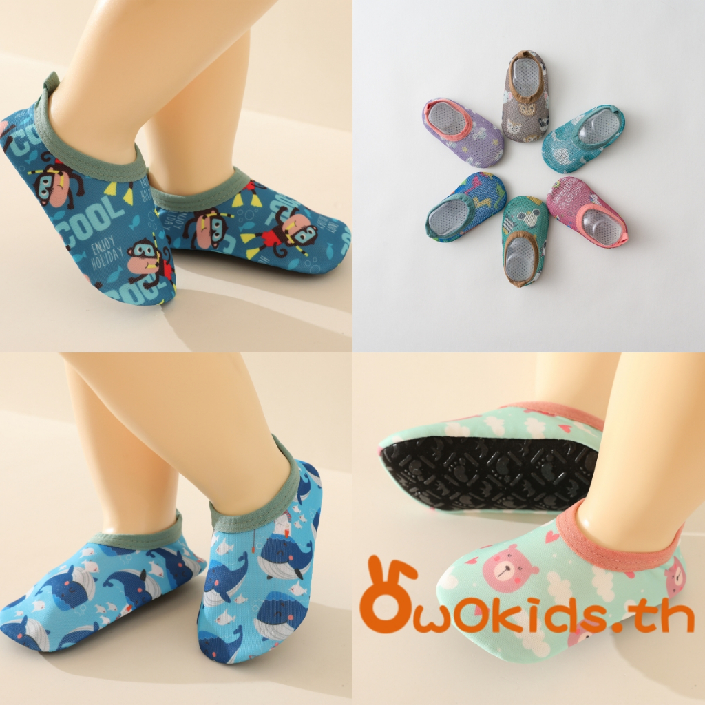 【ส่งจากไทย】​Baby ถุงเท้ากันลื่นสําหรับเด็กเด็กวัยหัดเดินเด็กผู้หญิงชั้นพิมพ์สัตว์การ์ตูน Barefoot Aqua รองเท้ากันลื่น