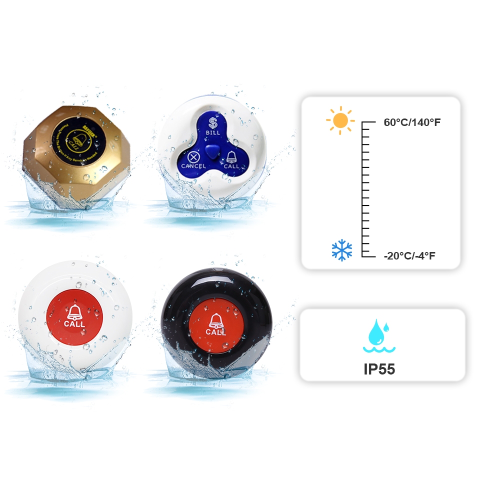 Daytech Wireless Calling System กริ่งเรียกพนักงาน LCD ปุ่มกดเรียกพนักงาน ร้านกาแฟ/ธนาคาร E-500WH