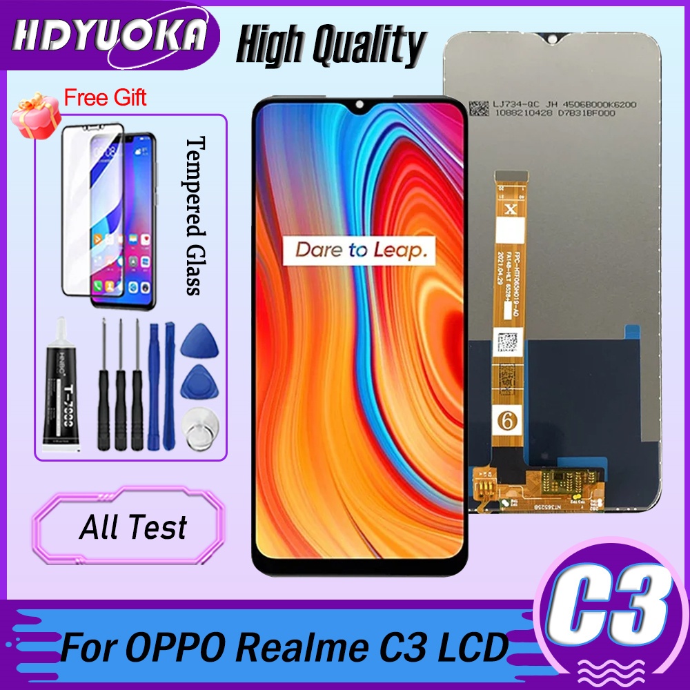 คุณภาพสูง 6.5 "ใช้งานร่วมกับสําหรับ OPPO Realme C3 จอแสดงผล LCD RMX2027 RMX2021 RMX2020 หน้าจอสัมผัส