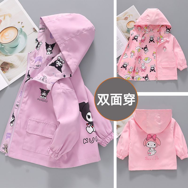 SANRIO สาวสองด้านแจ็คเก็ตฤดูใบไม้ผลิฤดูใบไม้ร่วง2024 ซานริโอ คุโรมิ มายเมโลดี้การ์ตูนพิมพ์เด็กเสื้อคลุมด้วยผ้าน่ารักซิปแจ๊กเก็ต