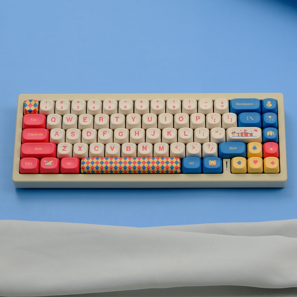 Xoa MOA Profile Keycaps Circus Keycaps PBT Dye Sublimation น่ารักรอบ 126 คีย์สําหรับ Keychron Q2 K2 Anne GH60 GK64 โป๊กเกอร์ 75 (เฉพาะ keycap)