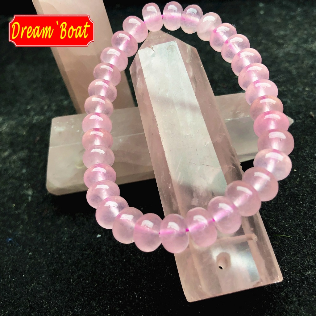 Rose Quartz Oblate Bracelet,Gemstone Bracelet,สร้อยข้อมือคริสตัลธรรมชาติ Rose Quartz Oblate ดีไซน์แฟชั่นและหรูหรา สําหรับผู้หญิง/ผู้ชาย