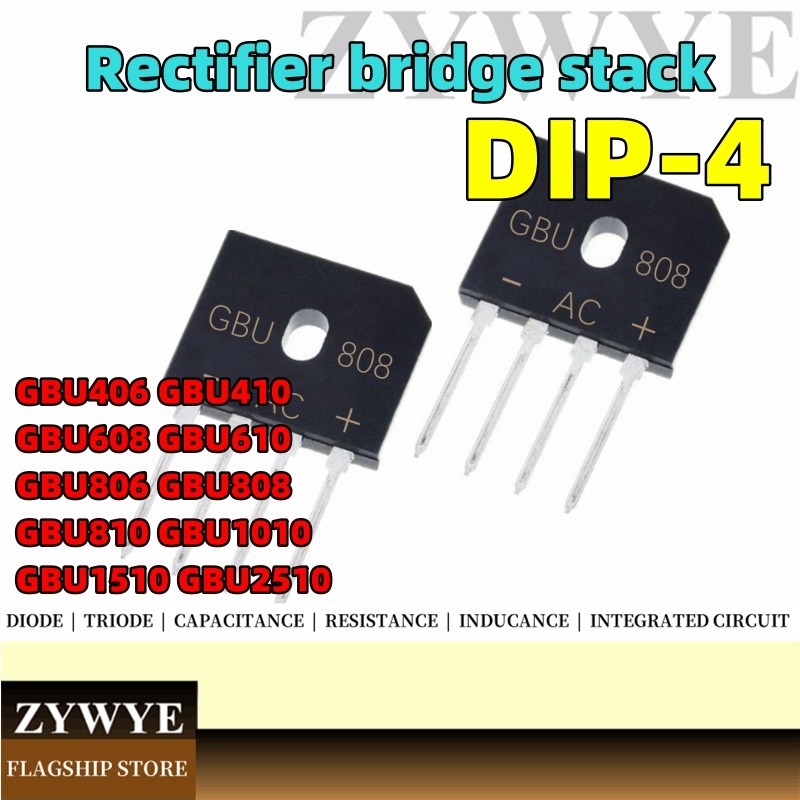 Gbu406 GBU410 GBU608 GBU610 GBU806 GBU808 GBU810 GBU1010 GBU1510 GBU2510 Flat Rectifier In-line DIP4