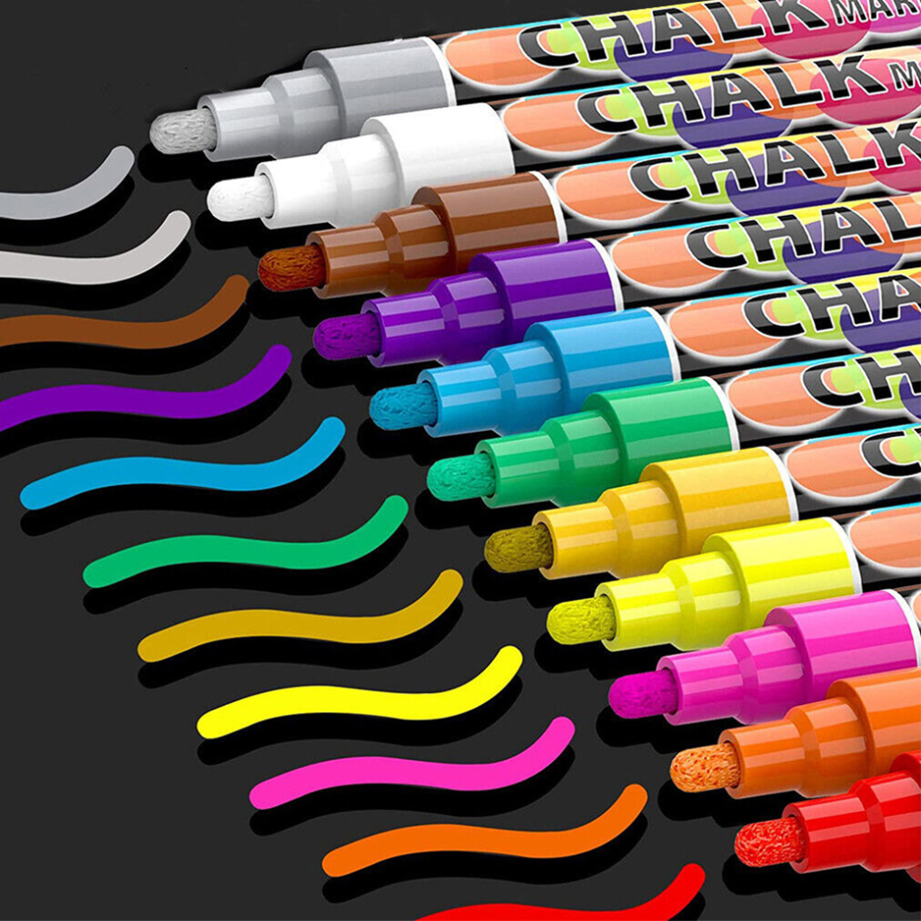 8/12/24x Liquid Chalk Markers ปากกาสําหรับ AD กระดานดําสัญญาณสีดําชอล์กบอร์ด LED Glass