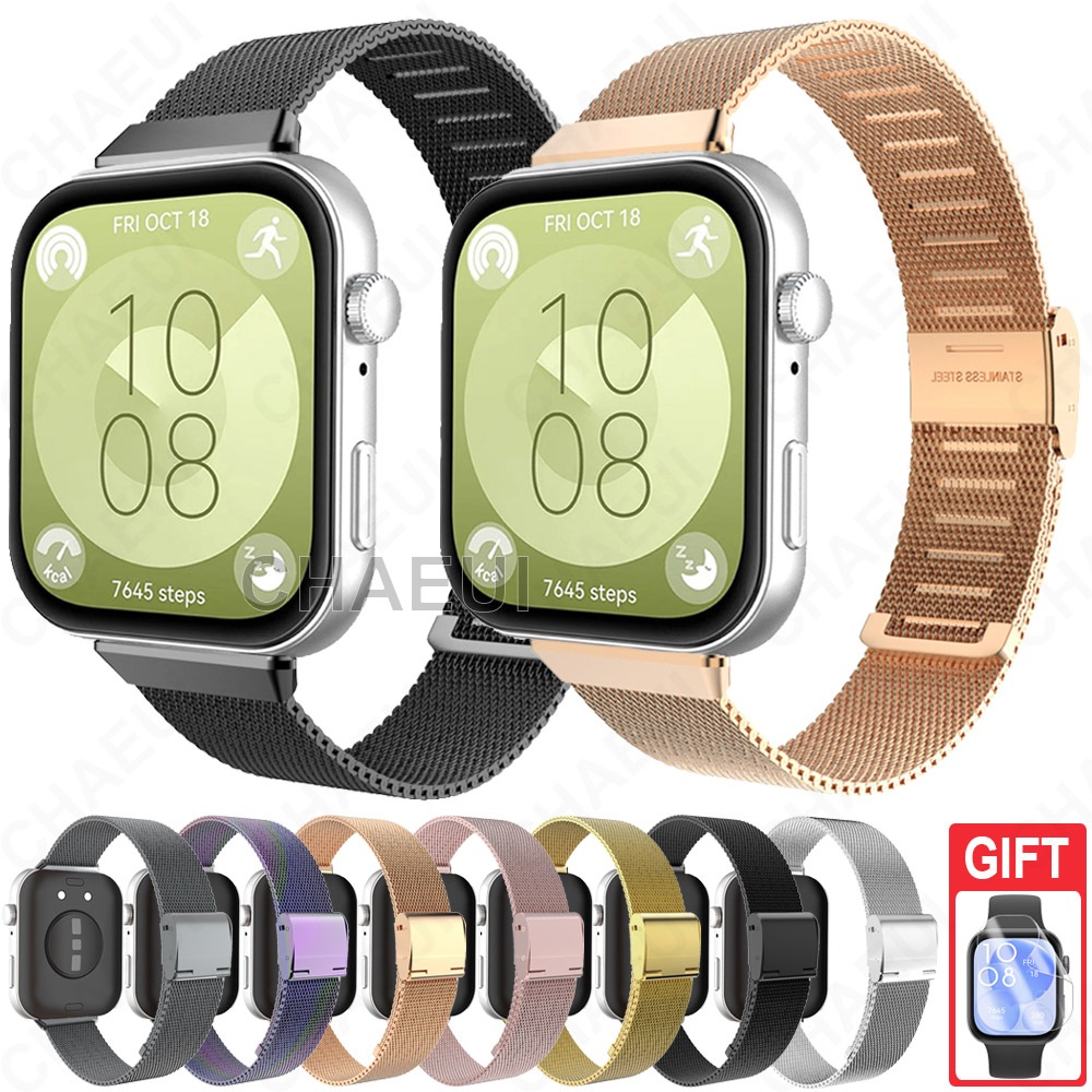 สายโลหะสแตนเลสสตีลสร้อยข้อมืออุปกรณ์เสริมสําหรับ Huawei Watch Fit 3 4 5 Pro
