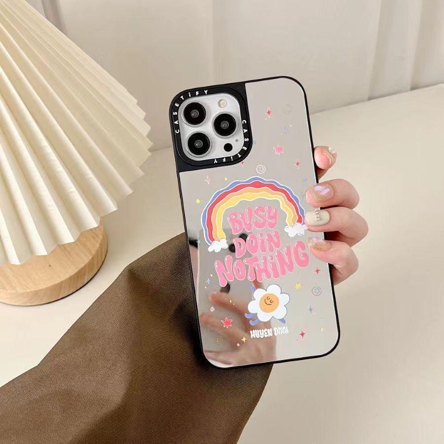 กระจกปลอกสายรุ้งและดอกทานตะวันสําหรับiphone 11 12 13 14 15 16 Pro Max X XR XSMAX 7 8 SE2020 เคสโทรศัพท์กันกระแทกคลุมทั้งหมด