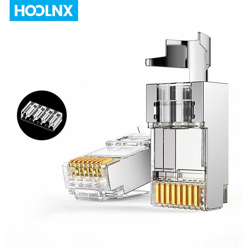 Hoolnx CAT7 RJ45 Connector โหลดบาร์,ชุดสองชิ้น 10Gbps STP Modular Plug สําหรับ CAT7 CAT6A 23-26AWG ป้องกันสาย Ethernet