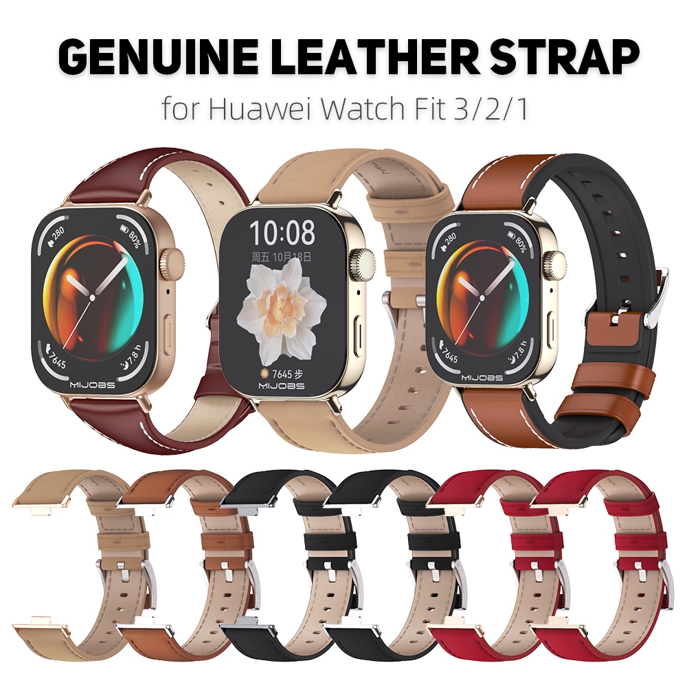 Mijobs สายหนังแท้สําหรับนาฬิกา for Huawei Watch Fit 3 Quick Release ขั้วต่อโลหะสมาร์ทนาฬิกาสําหรับ HUAWEI WATCH FIT 3 ผู้ชายผู้หญิงสร้อยข้อมือสายรัดข้อมืออุปกรณ์เสริม