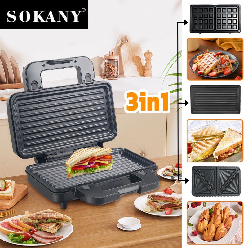 SOKANY 1000W 3ใน1 เครื่องทำวาฟเฟิล เครื่องปิ้งขนมปัง เครื่องทําขนมไข่ มีหลากหลายรุ่นให้เลือก