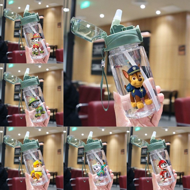 paw patrol ขวดน้ํา มีหลอดดูด กันรั่วซึม แบบพกพา 600 มล. สําหรับเด็กนักเรียนประถม ถ้วยน้ำสำหรับเด็ก