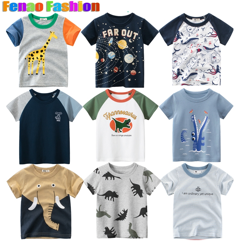 เด็กชาย T เสื้อเด็กช้างเด็ก Tshirt เสื้อแขนสั้น Raglan แฟชั่นยีราฟเสื้อผ้าเย็บผ้าฝ้าย