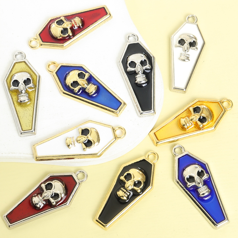 10pcs Dark Gothic สไตล์ Tombstone & 3D Stereoscopic Skull เคลือบ Charms สําหรับ DIY ฮาโลวีน Spooky เครื่องประดับบุคลิกภาพสร้อยคอต่างหูที่ไม่ซ้ํากันจี้เทศกาล Party Decor