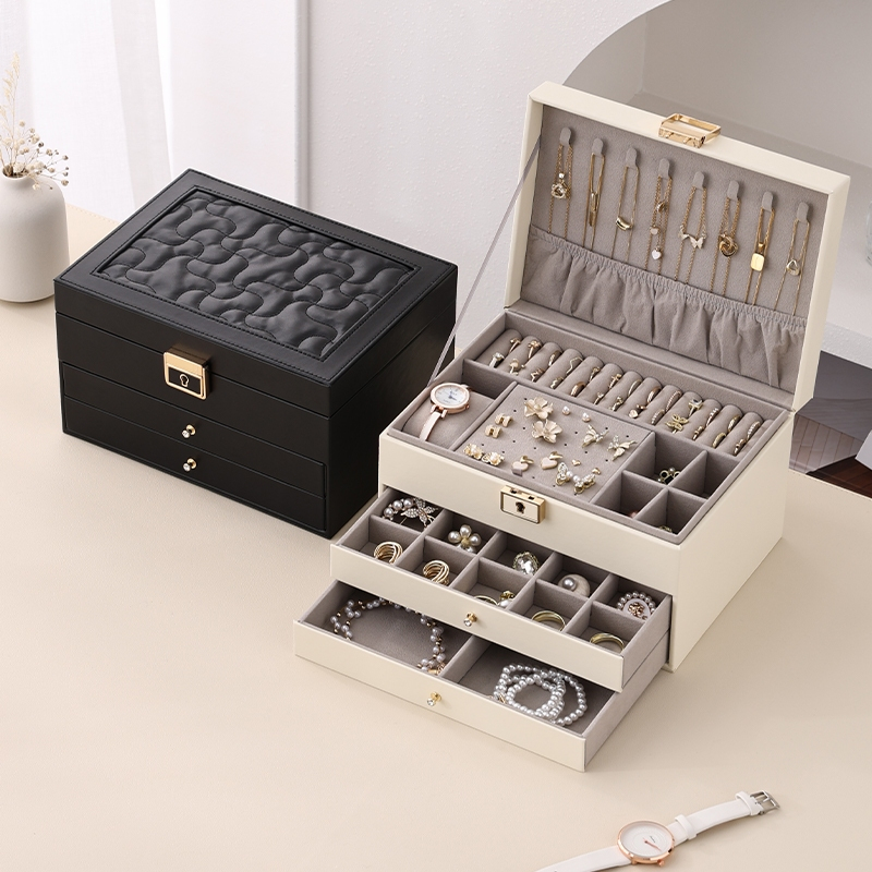 Casegrace หนัง PU ขนาดใหญ่ Jewellery กล่องจัดเก็บ 2 ชั้นสําหรับต่างหูสร้อยข้อมือแหวนนาฬิกากล่องเครื่องประดับสําหรับผู้หญิงสาวภรรยา