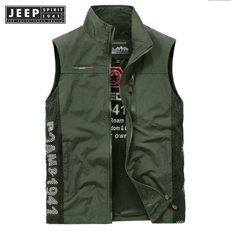 Jeep SPIRIT 1941 ESTD เสื้อแจ็คเก็ตชุดทํางานแบบบางพร้อมเสื้อกั๊กหลายกระเป๋าหลวม