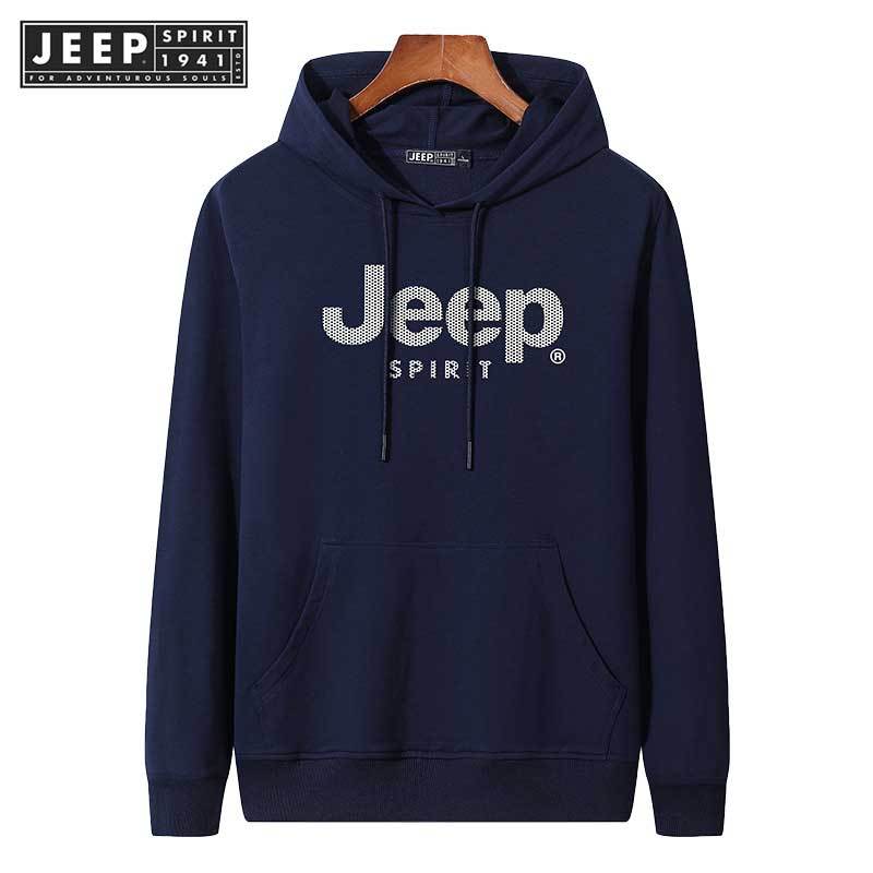 Jeep SPIRIT 1941 ESTD ใหม่เสื้อกันหนาวผู้ชาย Hooded Pullover สีทึบ Hoodie Casual Sweatshirt