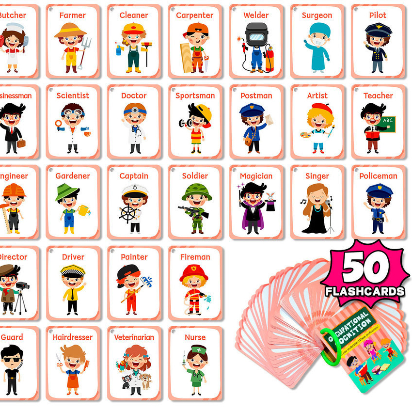 50 ชิ้นเด็กการศึกษาอาชีพตรัสรู้การเรียนรู้การ์ด Early Education Baby Occupional Cognitive Educ