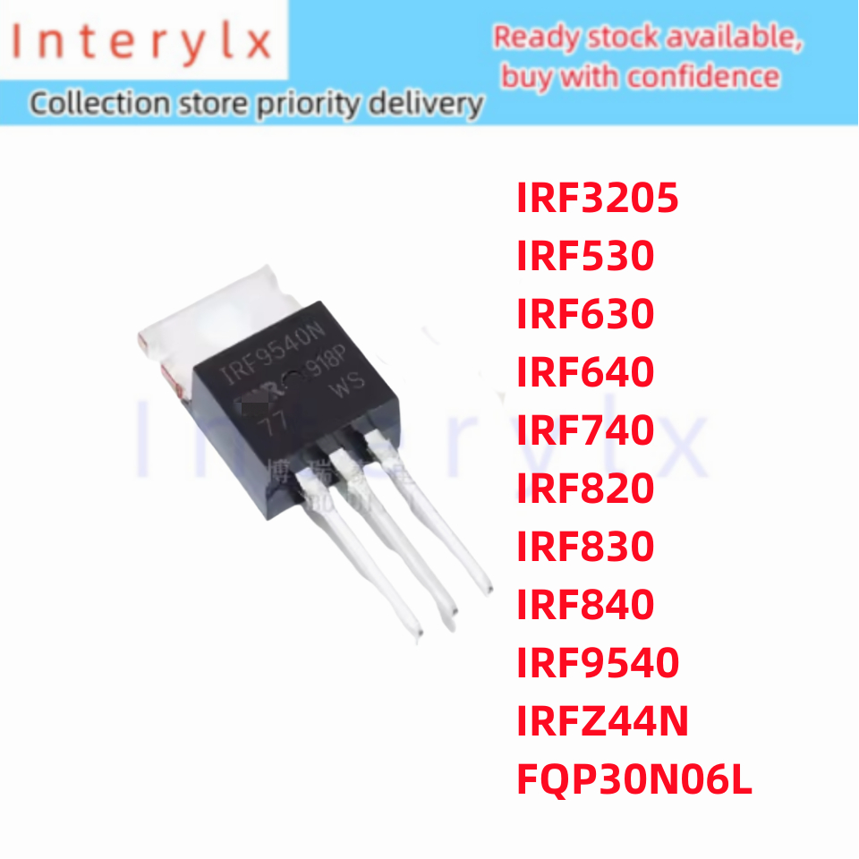 1 ชิ้น/ล็อต IRF3205 IRF530 IRF630 IRF640 IRF740 IRF820 IRF830 IRF840 IRF9540 IRFZ44N PBF FQP30N06L T