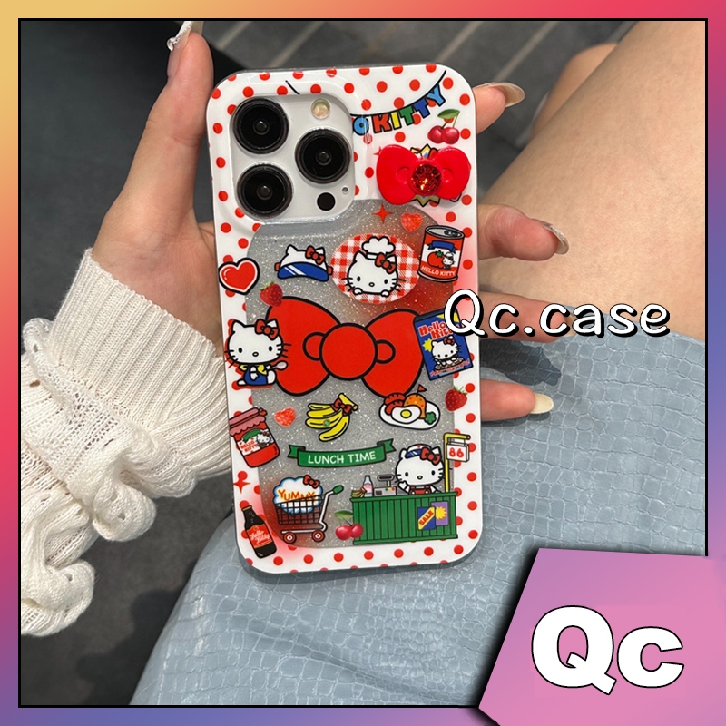 QcGlitter การ์ตูนโบว์ Kitty Cat ขอบเต็ม tpu soft case เคสโทรศัพท์ iphone 15 case iphone 14 case ipho