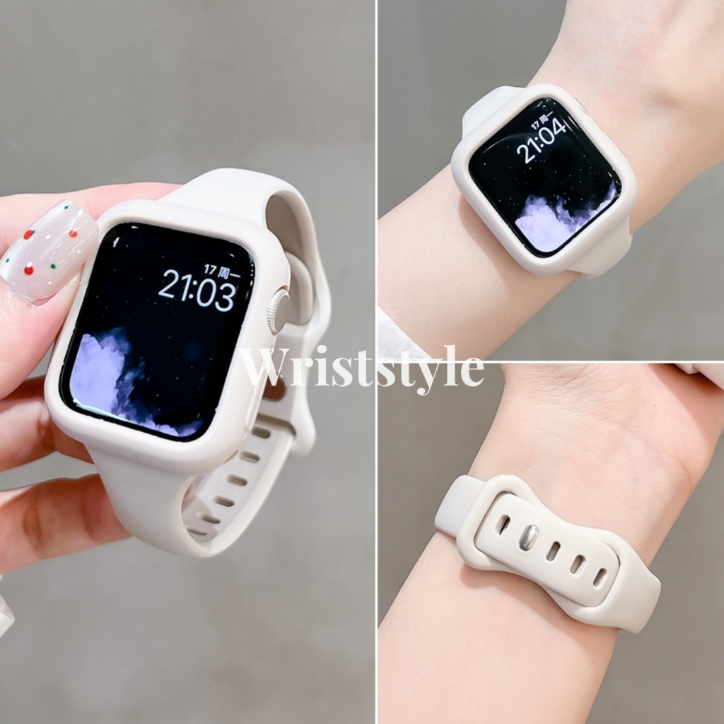 ชุดสายรัดซิลิโคนและเคสขนาดเล็กแบบบางสําหรับ Apple Watch S9/8/7/6/5/4/3/2/1 SE2 ULTRA เปลี่ยนสายนาฬิกาพร้อมเคสสําหรับ iWatch 49MM 45 44 42 41 40 38