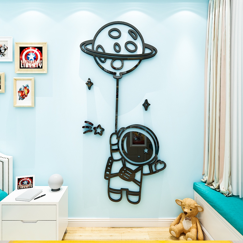 วอลล์เปเปอร์ Spaceman ที่หลากหลายสติ๊กเกอร์ติดผนังแบบมีกาวในตัวอะคริลิค 3d ครีมกันแดดกันน้ํา