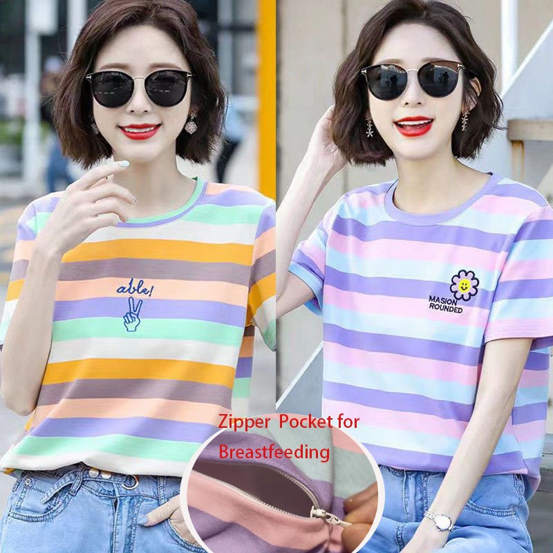 ฤดูร้อนใหม่พยาบาลสวมใส่แขนสั้นแฟชั่นร้อนแม่ออกเต้านมให้อาหารเสื้อยืดหญิงตั้งครรภ์หลังคลอดการคุมขังเสื้อผ้าเสื้อผ้าให้นม