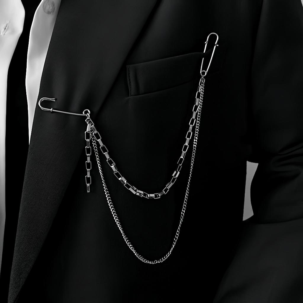 เข็มกลัดโซ่ จี้รูปสูท อุปกรณ์เสริม สําหรับตกแต่งเสื้อผ้า