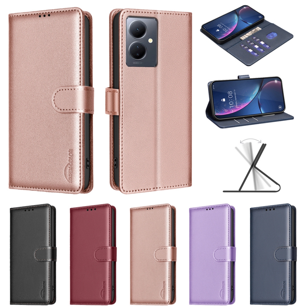 สําหรับ Vivo Y38 Y200i Y36 5G Y03 Y18 Y27 Y27S Y22 Y22S Y35 Y21 Y21S Y33S พร้อม RFID Blocking กระเป๋าสตางค์หนังกรณีผู้ถือบัตรฝาครอบ