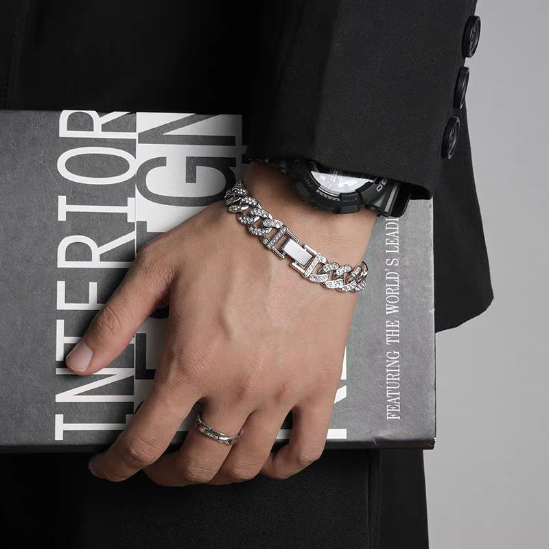 สร้อยข้อมือ สายโซ่ ประดับเพชร แฟชั่นสําหรับผู้ชาย และผู้หญิง