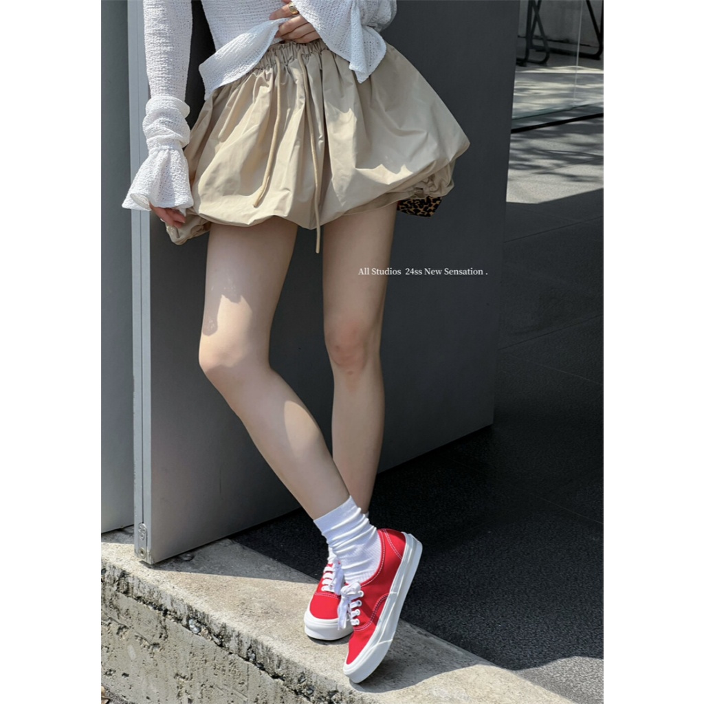 Suxi หวานฤดูร ้ อนใหม ่ Simple Bubble Mini กระโปรงผู ้ หญิง A-line กระโปรงสั ้ น 240604