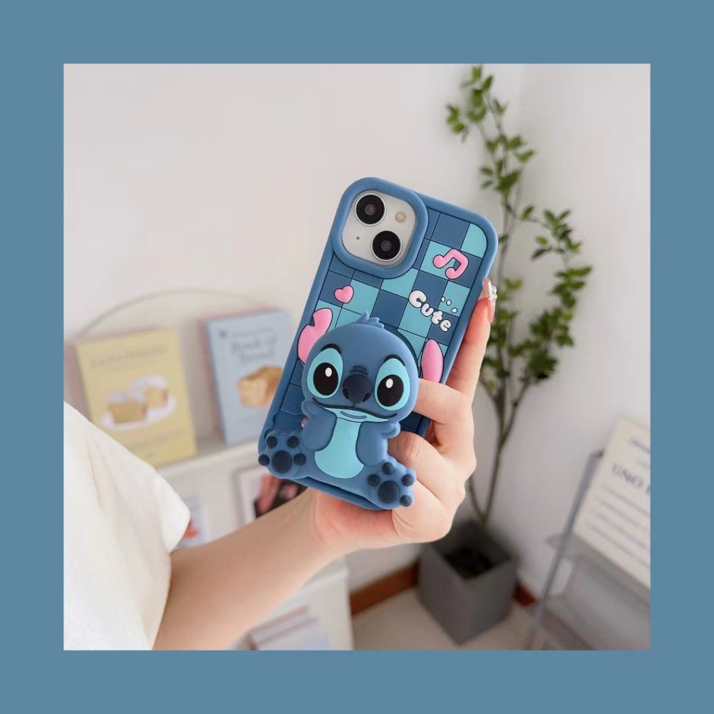 สําหรับ Iphone 11 12 13 14 15 Pro max 3D การ์ตูนกระดานหมากรุก Stitch พร้อม tand Function Penguin Soft ซิลิโคนกรณีฝาครอบ