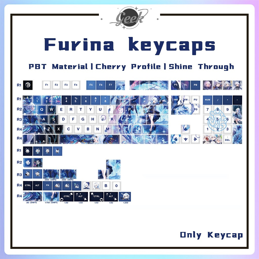 Genshin Impact Furina Keycaps PBT Dye-sub Cherry Profile Keycap Custom Keycaps ใช้งานร่วมกับ Cherry Gateron MX Switches