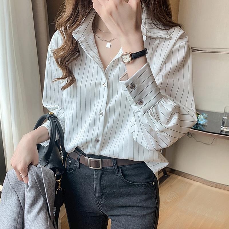 ผู้หญิงใหม่สไตล์ข้อเท้ายาวแขนเสื้อลายฤดูร้อนสบายๆหลวมปกเสื้อทุกการแข่งขันย้อนยุคด้านบนเสื้อผ้าผู้หญิงแฟชั่น